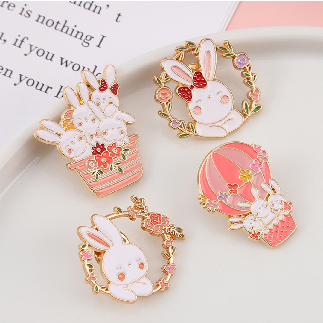 Embroidery Bali - 1PC Cute Bunny Metal Brooch Pink