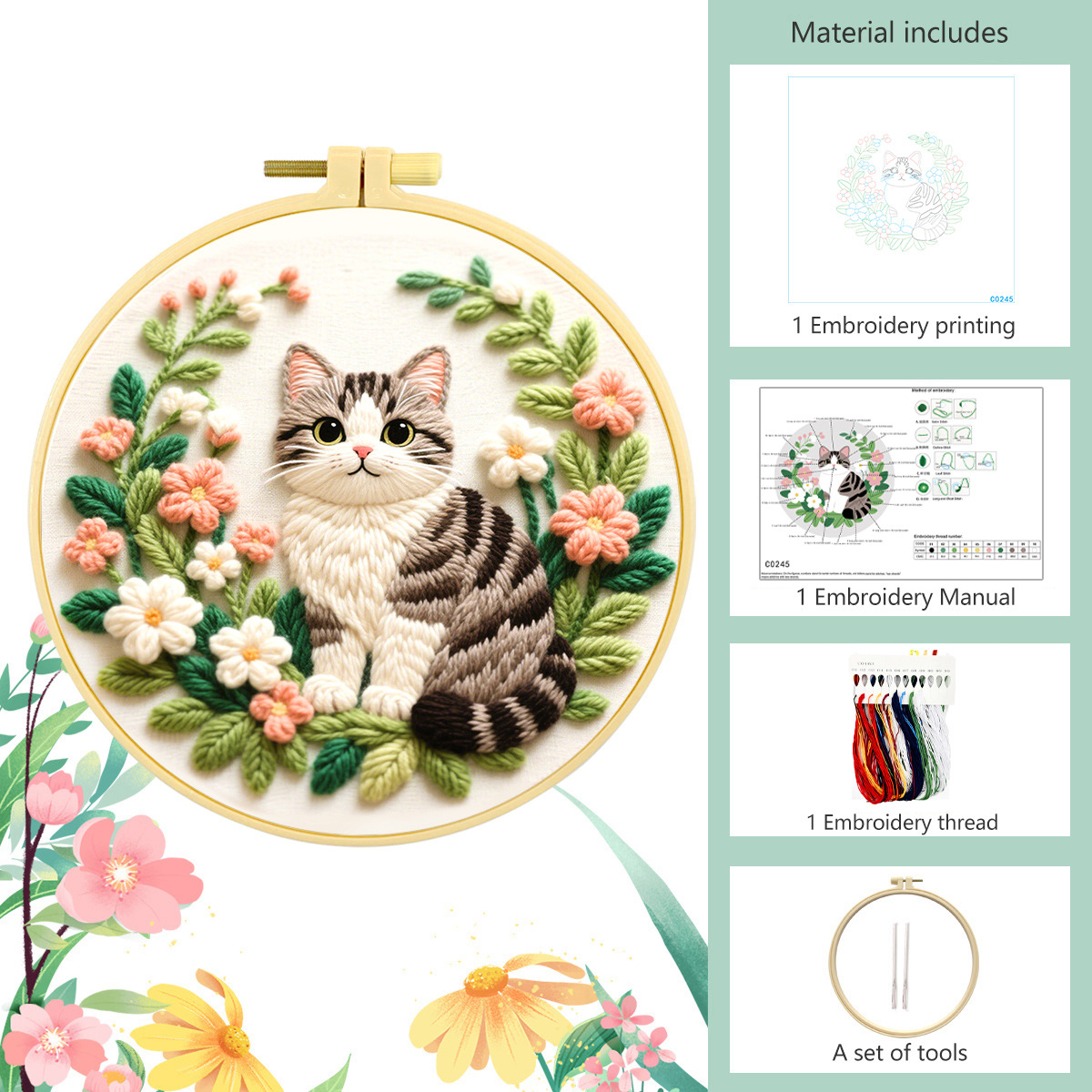 DIY Hand Embroidery Set, Grey  - огляд і ціна Embroidery Meaning