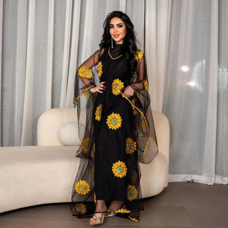 Women Floral Embroidered Maxi  - огляд і ціна Embroidery Yellow Dress