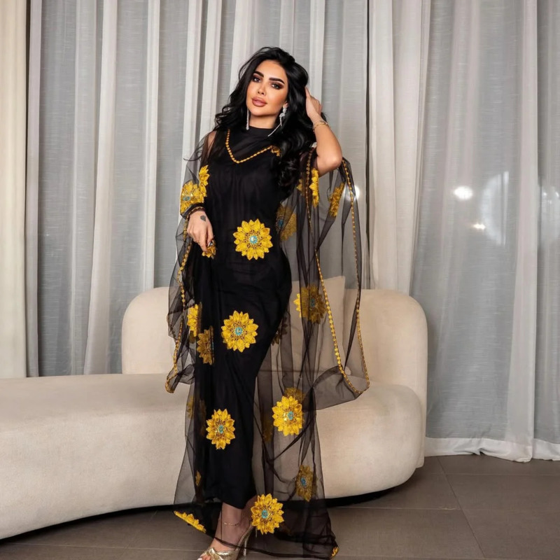 Women Floral Embroidered Maxi  - огляд і ціна Embroidery Yellow Dress