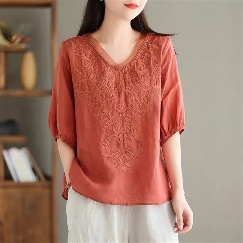 Retro Women Fashion V-neck Emb - огляд і ціна Embroidery Cotton Shirt